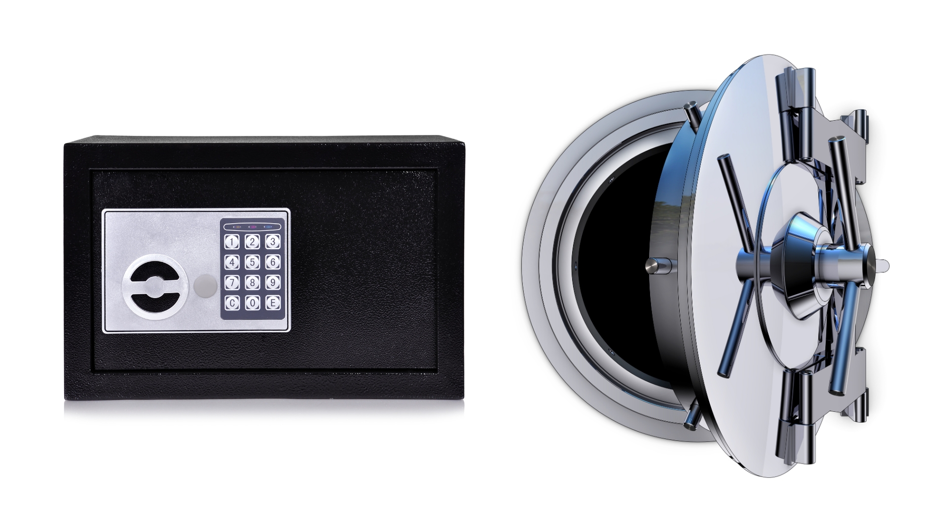 An image of a safe alongside an image of a vault