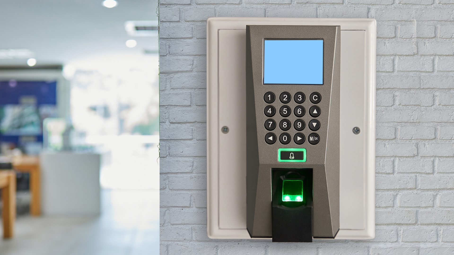 Secure business entry with a fingerprint-enabled keypad for custom security solutions.