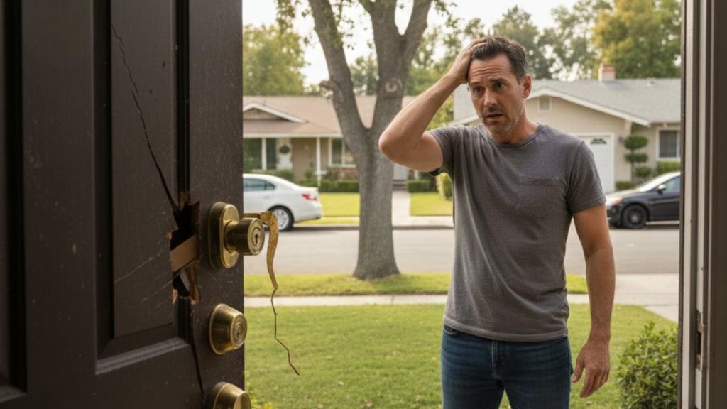 A homeowner discovers forced entry, reflecting recent Sherman Oaks burglary trends