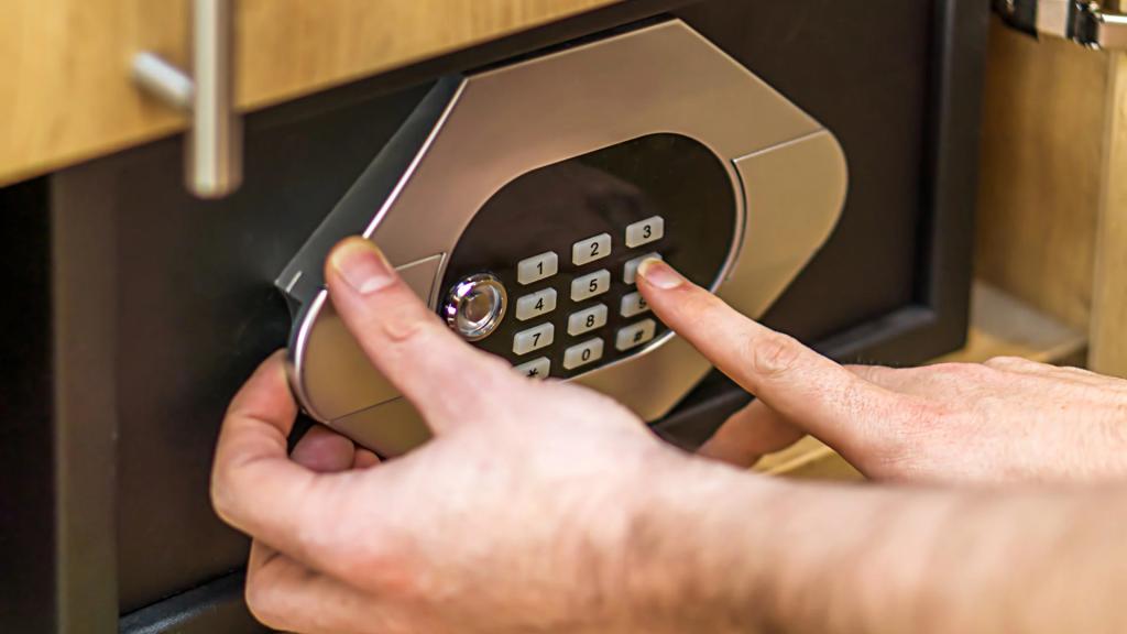 Digital home safe with keypad being opened using a personal access code